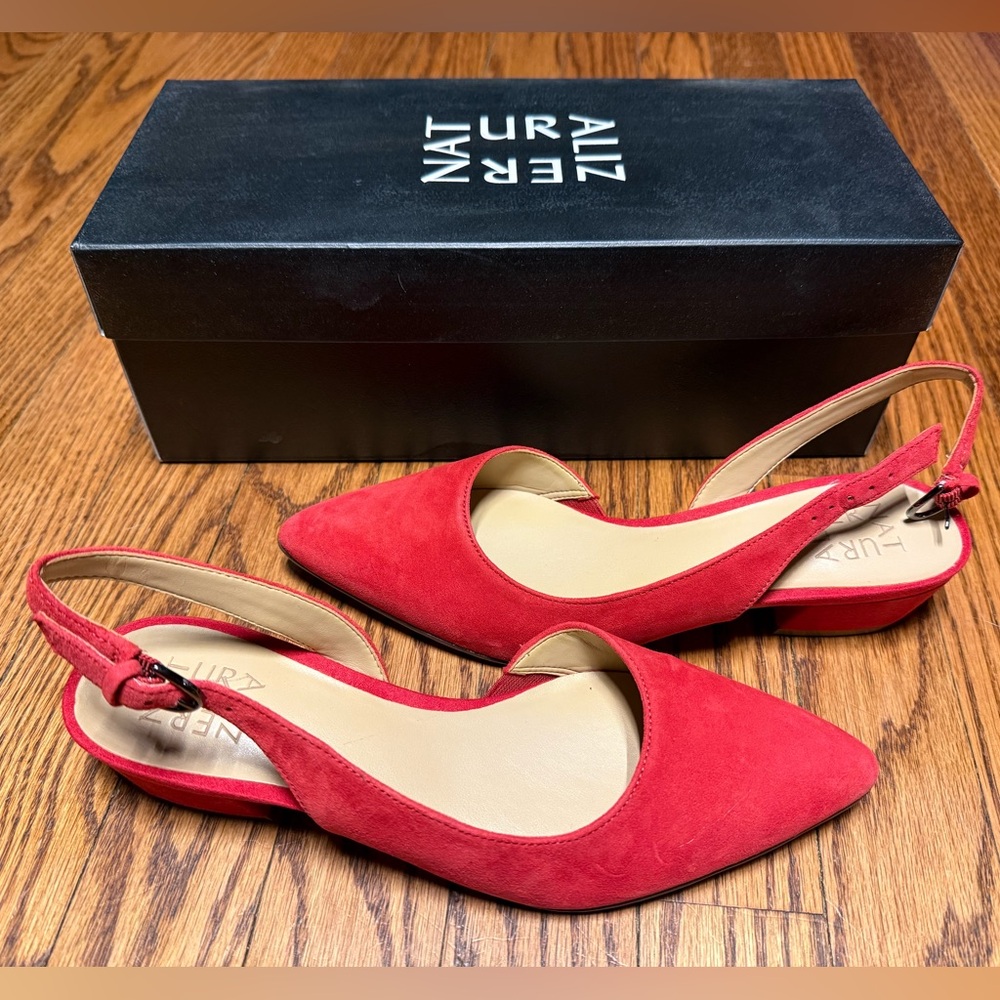Naturalizer Banks Suede Red Pointed Slingback Flats